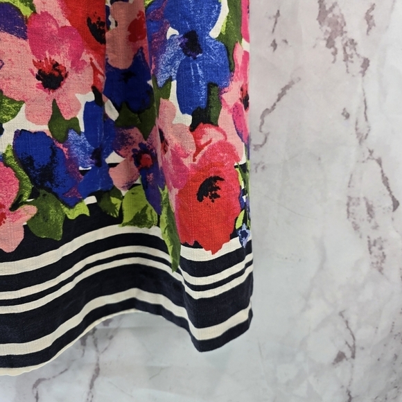 Eliza J Dress Women 8 Medium Floral White Blue Sheath A Line Pleated Tank Flare - Picture 4 of 12